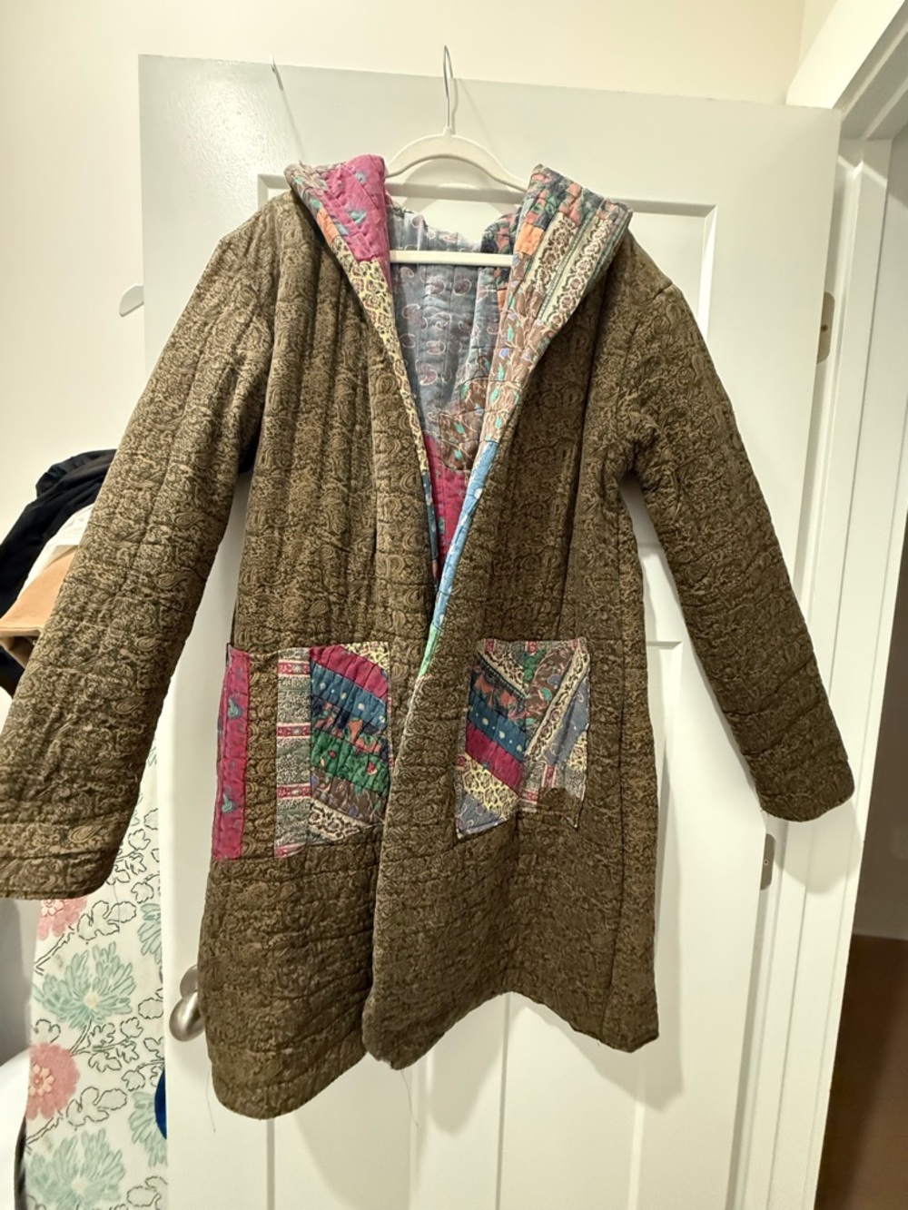 Bohemian Patchwork Quilted Reversible Long Coat in Multicolor - Picture 5 of 6